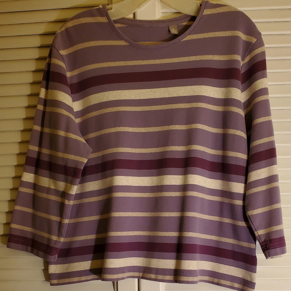 PLUM STRIPE L/S TOP